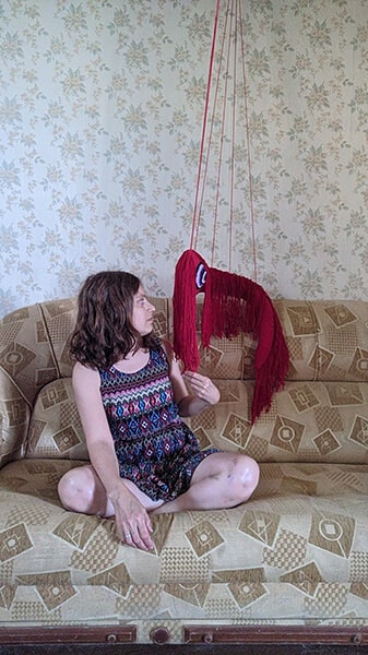 “Larva” from the series “The Silent Ones”. Fabric, threads, foam. 2024