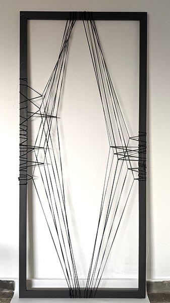 "Gate 4". 100x180. Wood, rope, acrylic. 2022