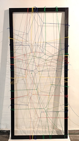 "Gate 5". 100x180. Wood, rope, acrylic. 2022
