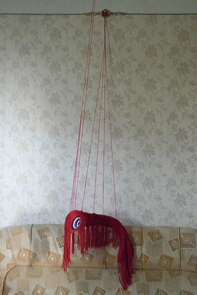 “Larva” from the series “The Silent Ones”. Fabric, threads, foam. 2024