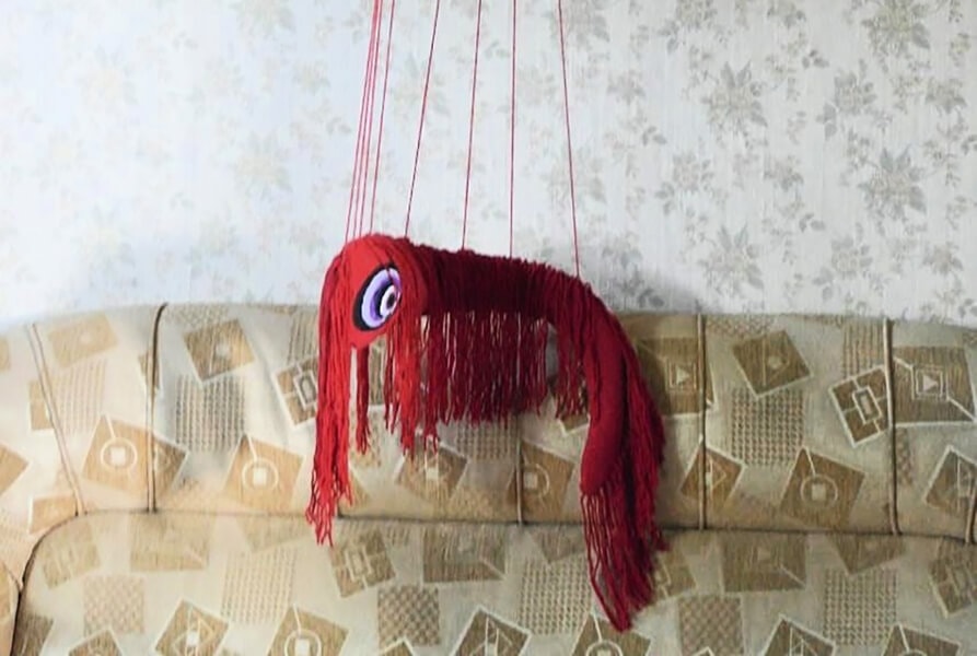 “Larva” from the series “The Silent Ones”. Fabric, threads, foam. 2024