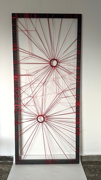 "Gate 2". 100x180. Wood, rope, acrylic. 2022